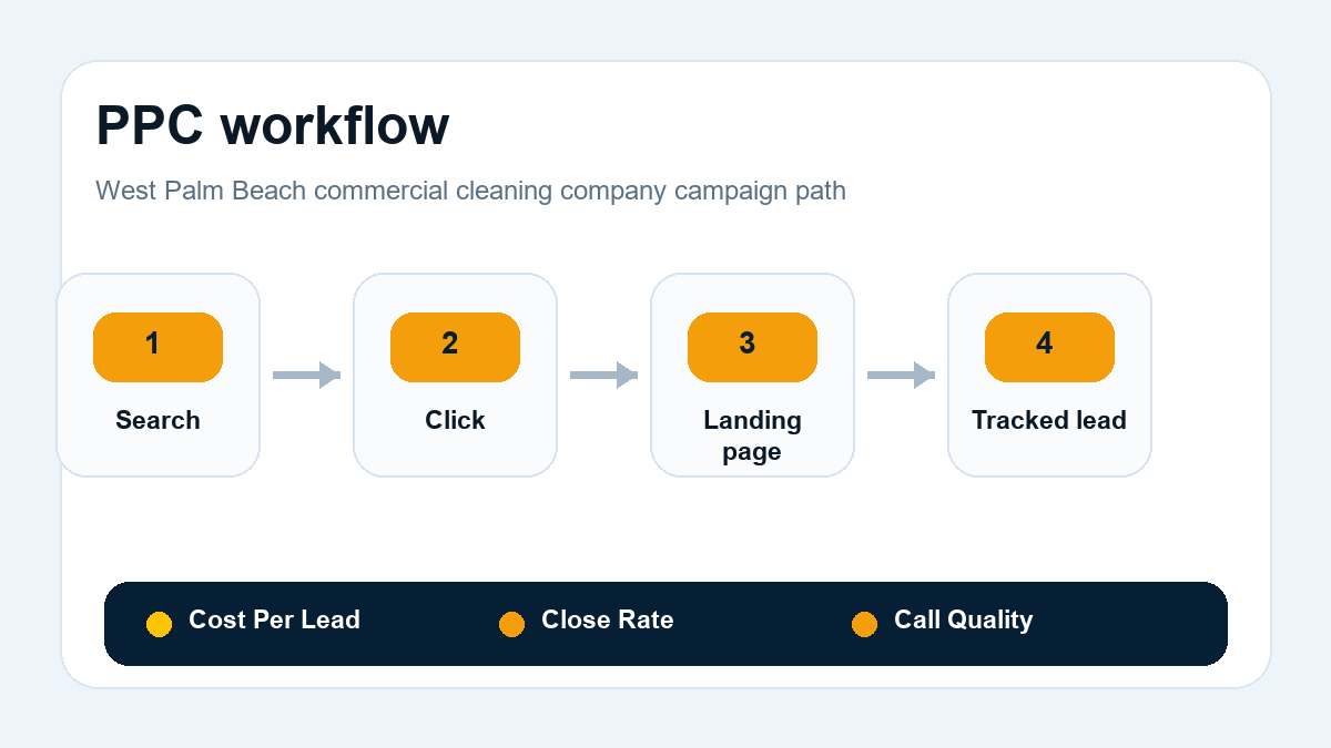 PPC workflow for commercial cleaning companies in West Palm Beach, Florida