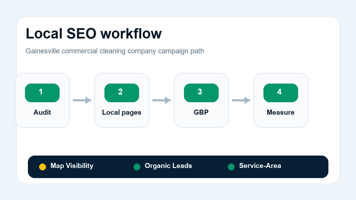 Local SEO workflow for commercial cleaning companies in Gainesville, Florida