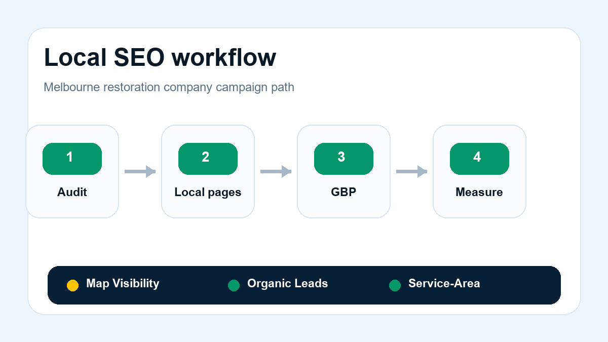 Local SEO workflow for restoration companies in Melbourne, Florida