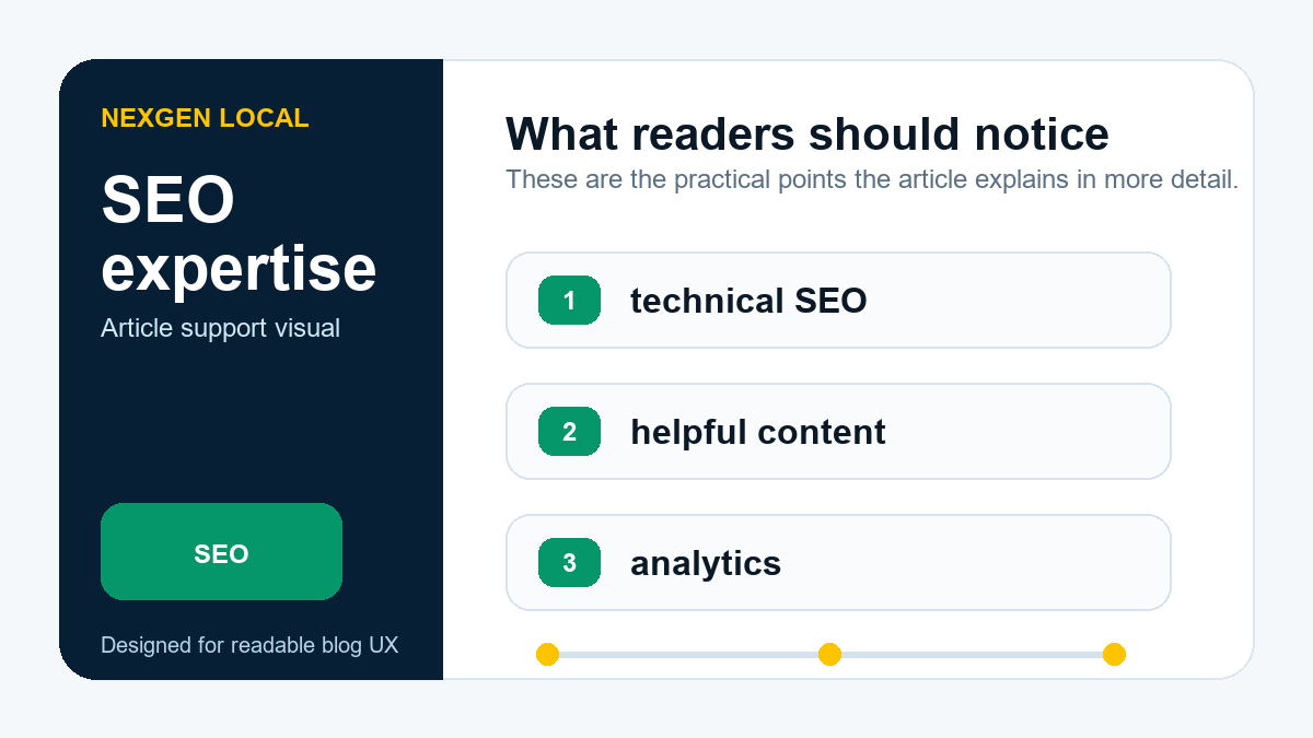 Learning map diagram showing SEO expertise priorities: technical SEO, helpful content, and analytics.